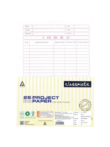 CLASSMATE PROJECT PAPER 25 ONE SIDE RULED SHEETS Size: 28cm*22cm (02001221)
